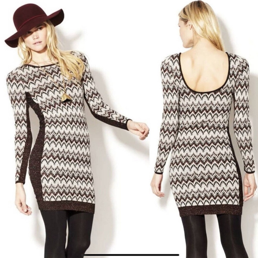 Y2K Free People Chevron knit Dress Small Boho Fall Cotton Sweater Dress